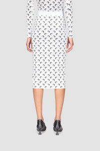 Moon Printed Jersey Knee Length Skirt - Blanc