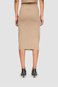 Hybrid Knit Wrapped Knee Length Skirt - Beige