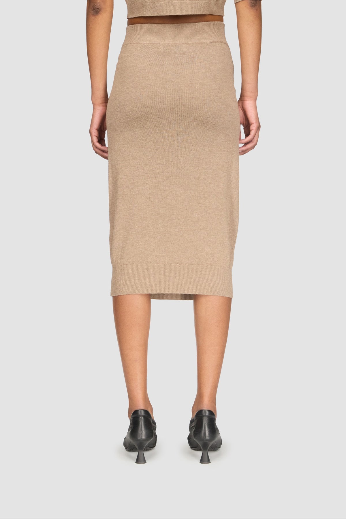 Hybrid Knit Wrapped Knee Length Skirt - Beige