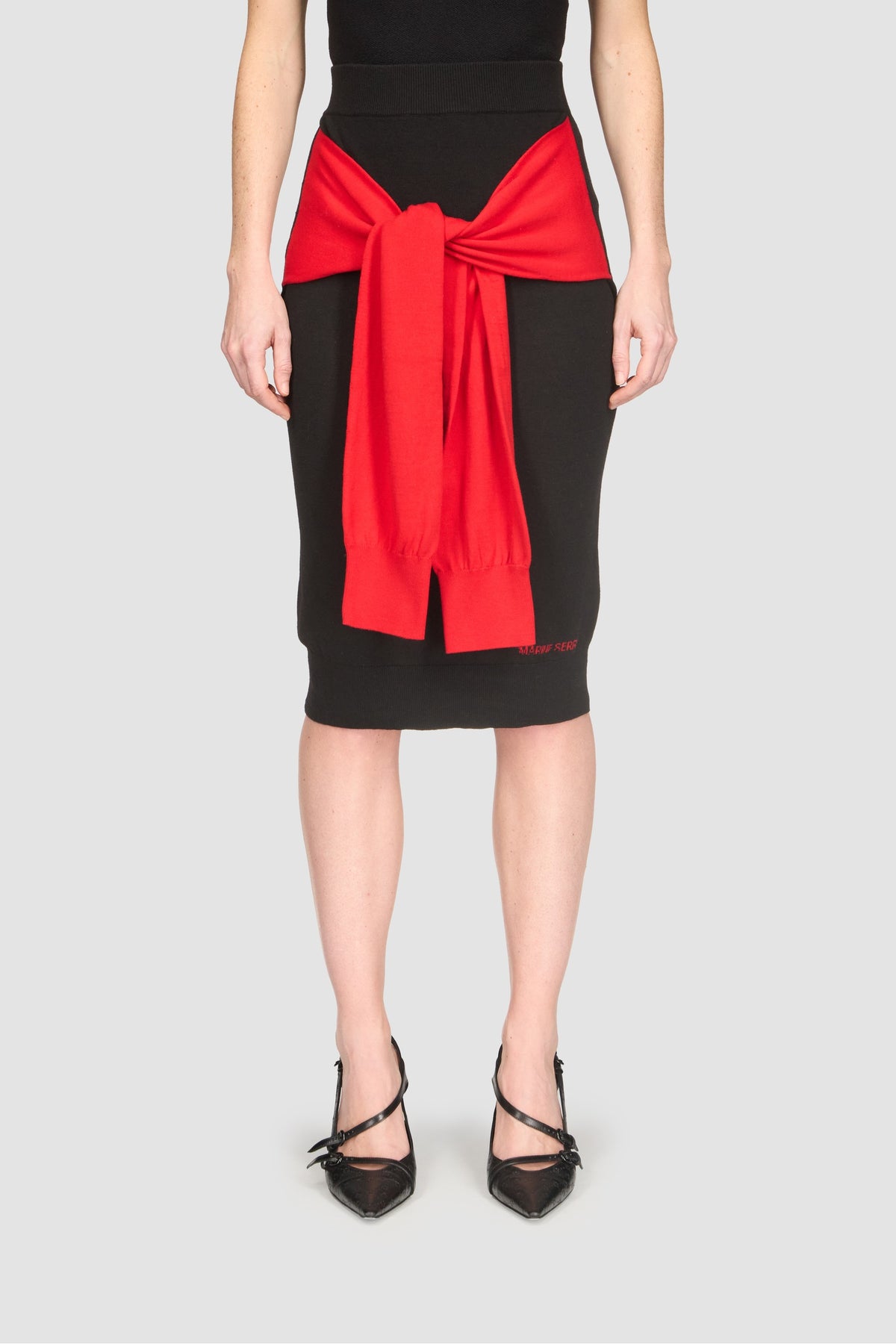 Hybrid Knit Wrapped Knee Length Skirt - Multicolore