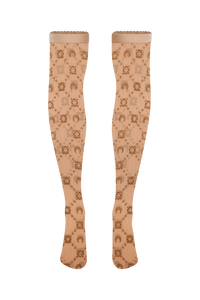 Moonogram Mesh Flock Long Socks - Camel