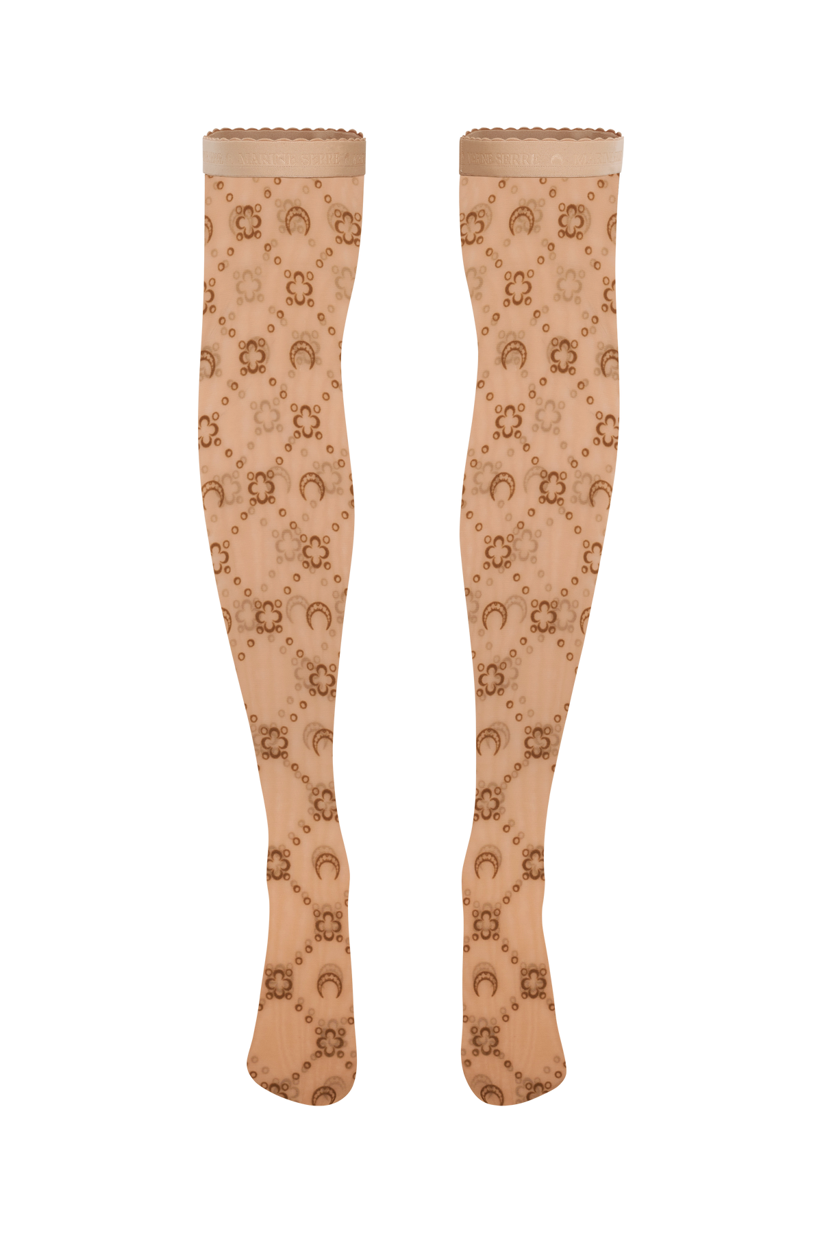 Moonogram Mesh Flock Long Socks - Camel