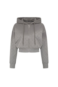 Sweat à capuche court zippé Faded Moon - Gris