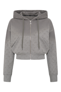 Faded Moon Fleece Cropped Zipped Hoodie - Gris