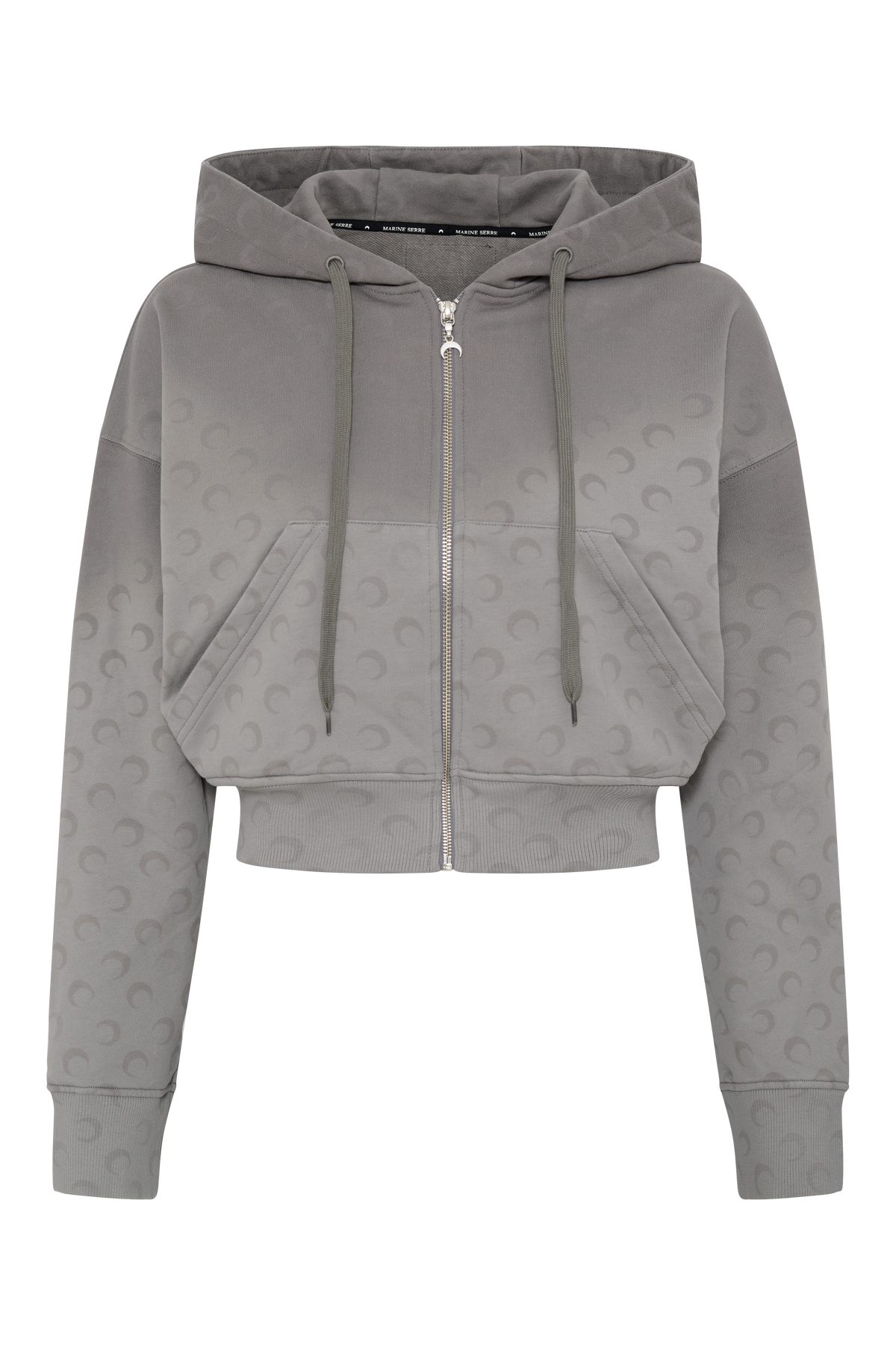 Faded Moon Fleece Cropped Zipped Hoodie - Gris