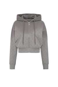 Faded Moon Fleece Cropped Zipped Hoodie - Gris