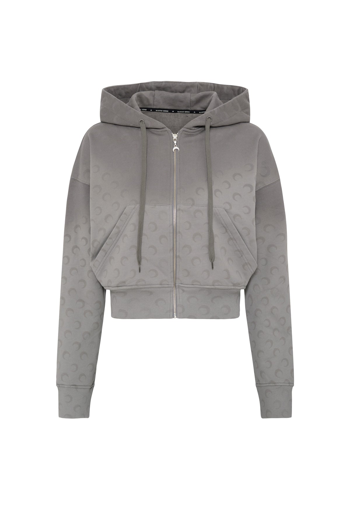 Faded Moon Fleece Cropped Zipped Hoodie - Gris