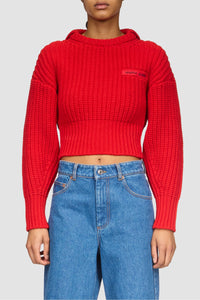 Chunky Wool Knit Crewneck Sweater - Rouge