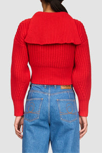 Chunky Wool Knit Crewneck Sweater - Rouge