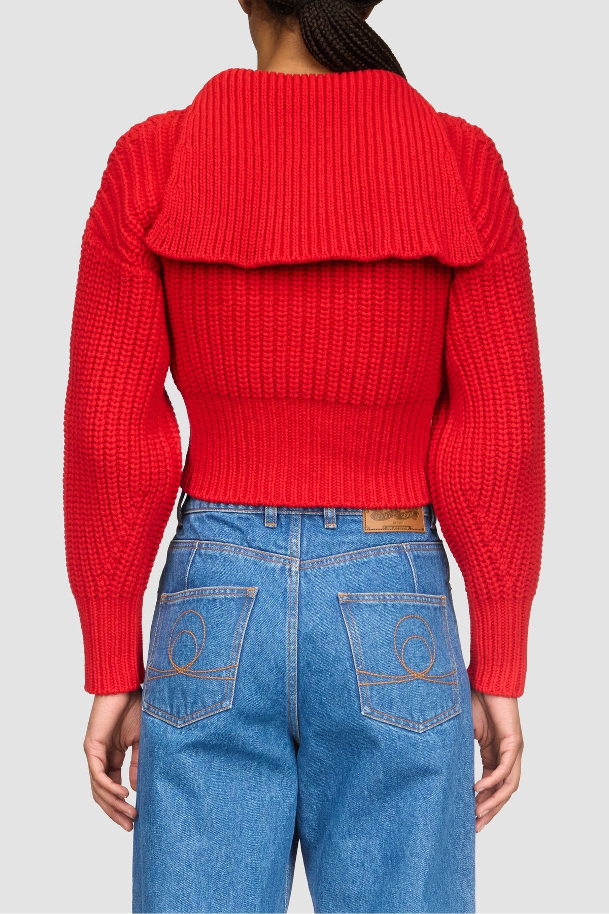 Chunky Wool Knit Crewneck Sweater - Rouge
