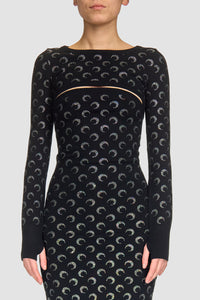 Moon Rhinestoned Knit Ultra Cropped Swea - Noir