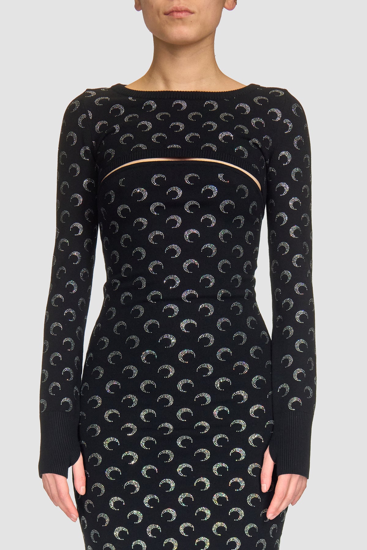Moon Rhinestoned Knit Ultra Cropped Swea - Noir