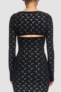 Moon Rhinestoned Knit Ultra Cropped Swea - Noir