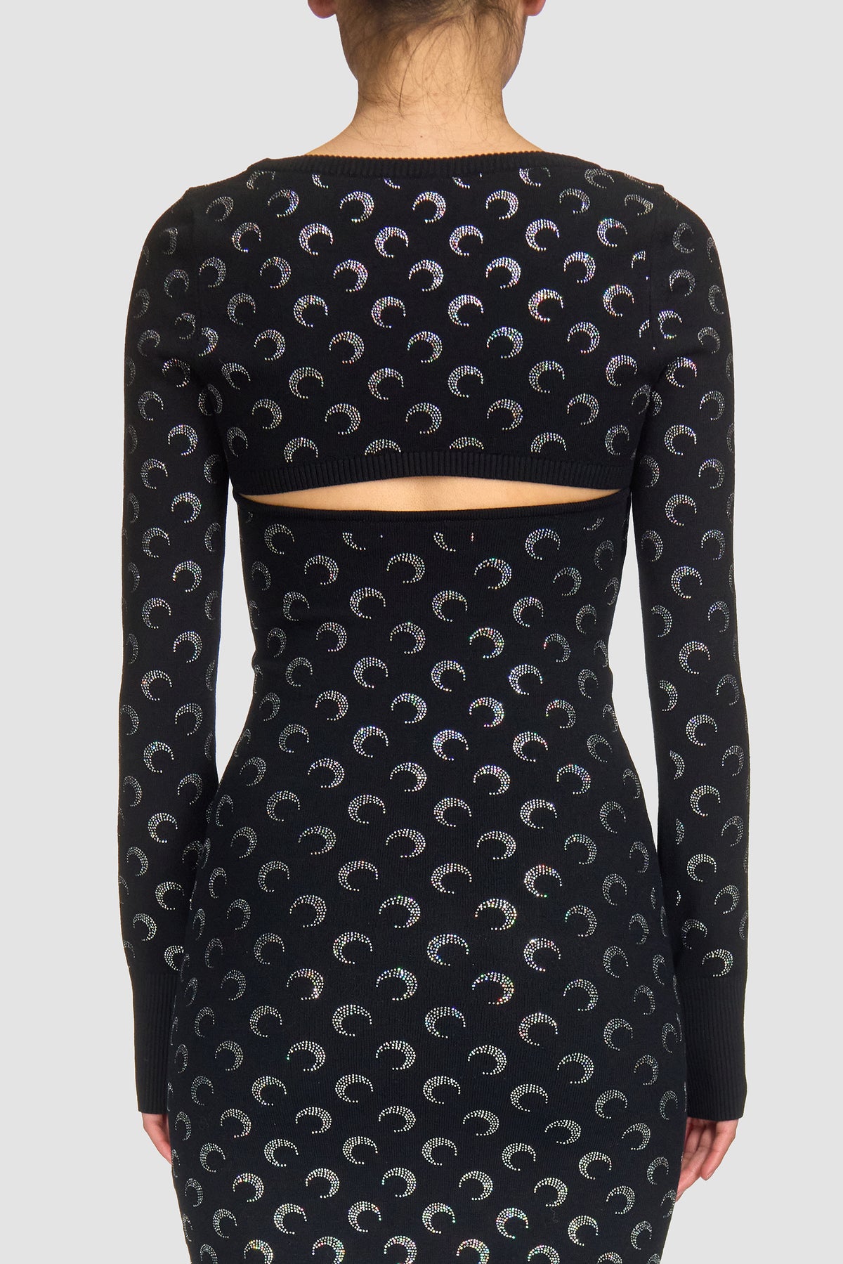 Moon Rhinestoned Knit Ultra Cropped Swea - Noir