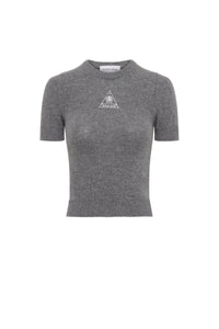 T-shirt court en jacquard de laine - Dark Grey