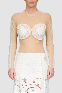 Regenerated Crochet Embellished Top - Écru