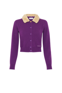 Merino Wool Knit Cropped Cardigan - Violet
