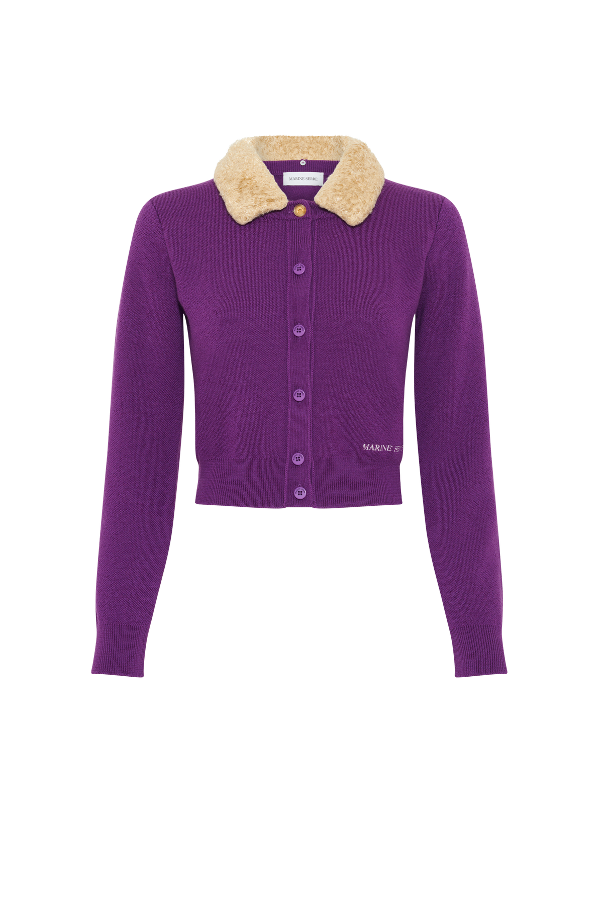 Merino Wool Knit Cropped Cardigan - Violet