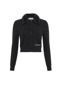 Merino Wool Knit Cropped Cardigan - Noir