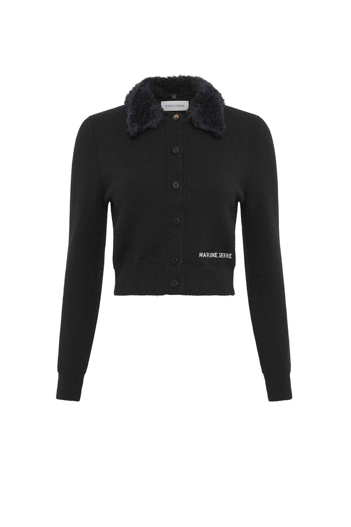 Merino Wool Knit Cropped Cardigan - Noir