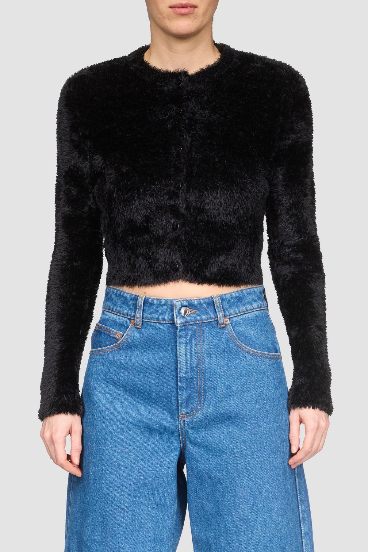 Wild Fluffy Knit Cropped Cardigan - Noir