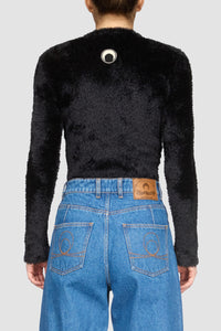 Wild Fluffy Knit Cropped Cardigan - Noir