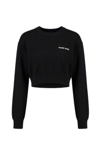 Merino Wool Knit Ls Cropped Top - Noir