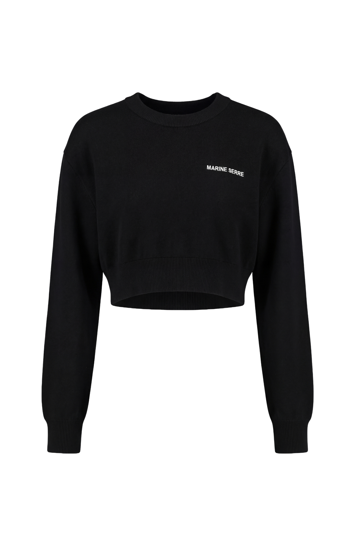 Merino Wool Knit Ls Cropped Top - Noir