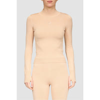 Moon Logo Knit Ls Highneck Top - Beige