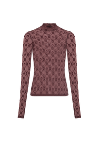 Moonogram Mesh Flock Ls Highneck Top - Violet