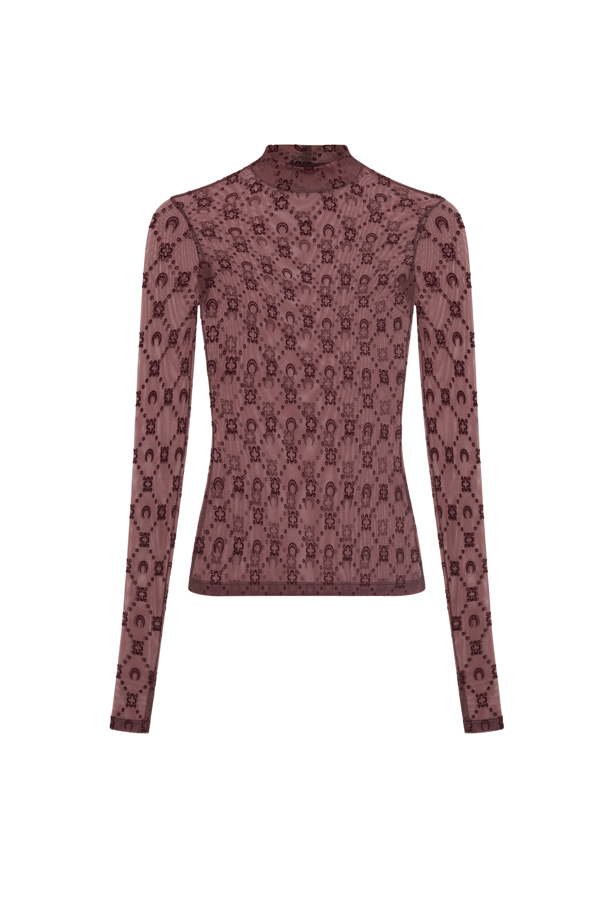 Moonogram Mesh Flock Ls Highneck Top - Violet