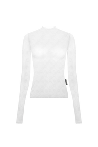 Recycled Mesh Flock Ss Highneck Top - Écru
