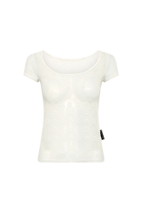 Recycled Mesh Flock Open Neck Top - Écru