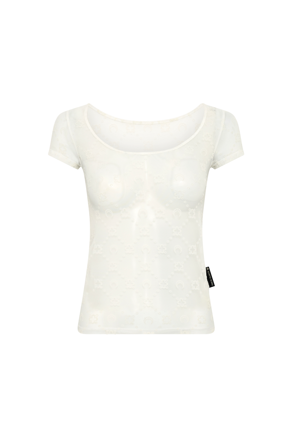 Recycled Mesh Flock Open Neck Top - Écru