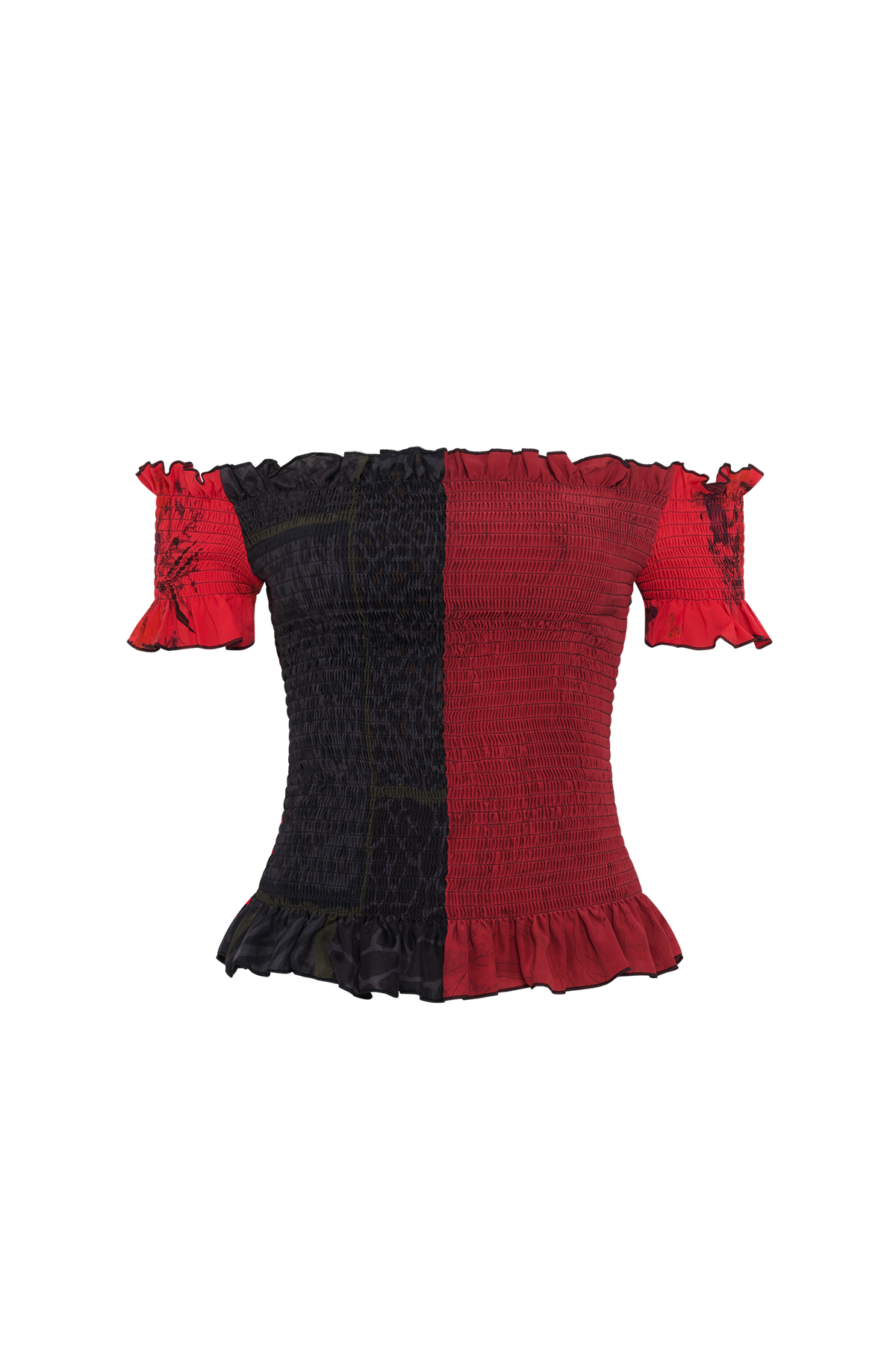 Top ajusté à foulards froncés en soie Upcyclé - Red