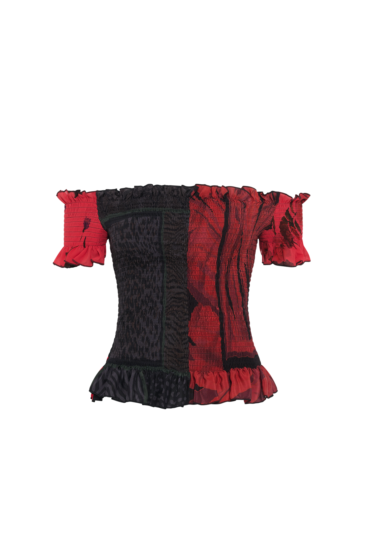 Top ajusté à foulards froncés en soie Upcyclé - Red