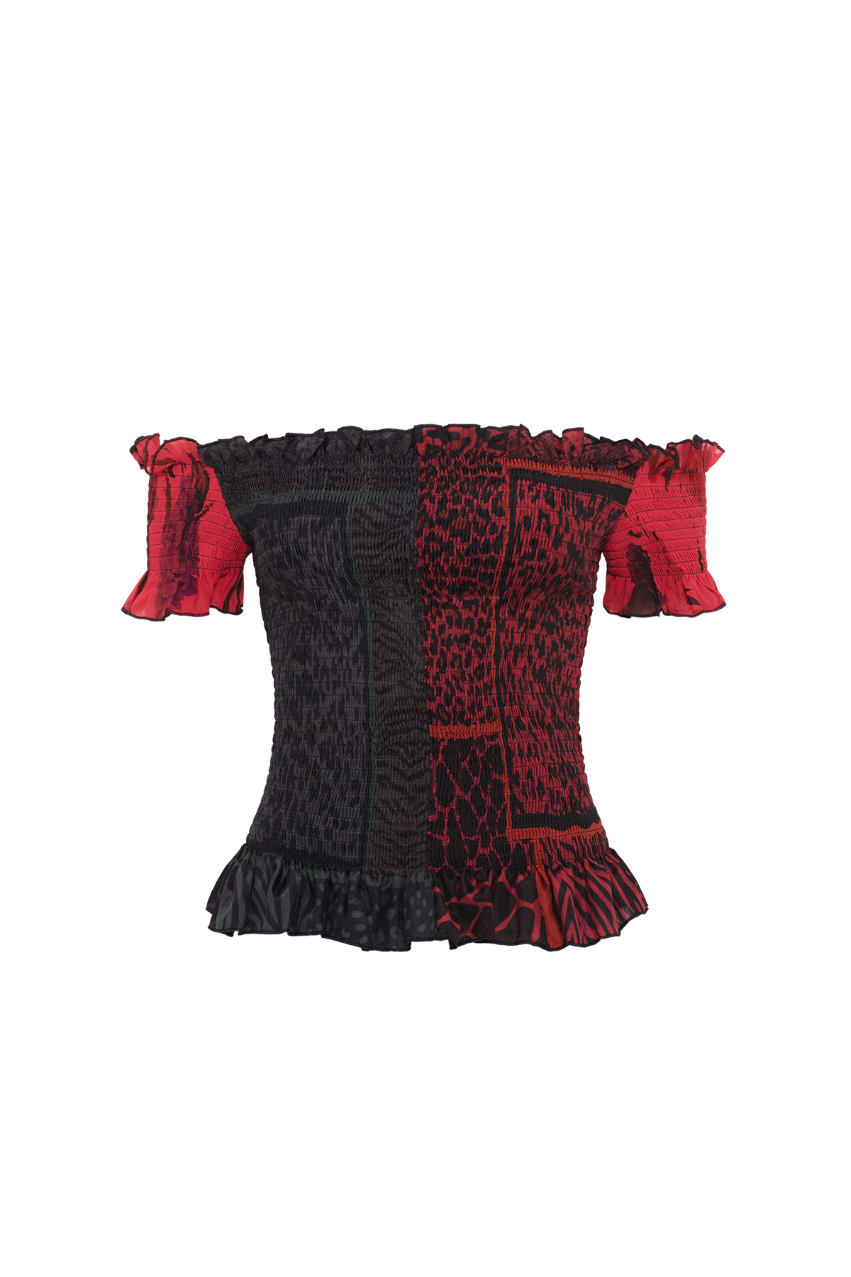Top ajusté à foulards froncés en soie Upcyclé - Red