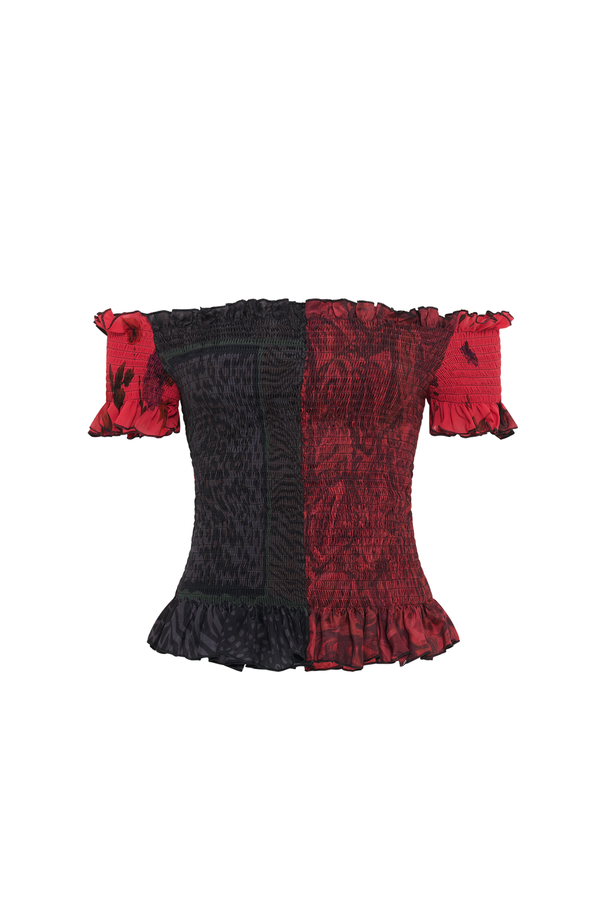 Top ajusté à foulards froncés en soie Upcyclé - Red
