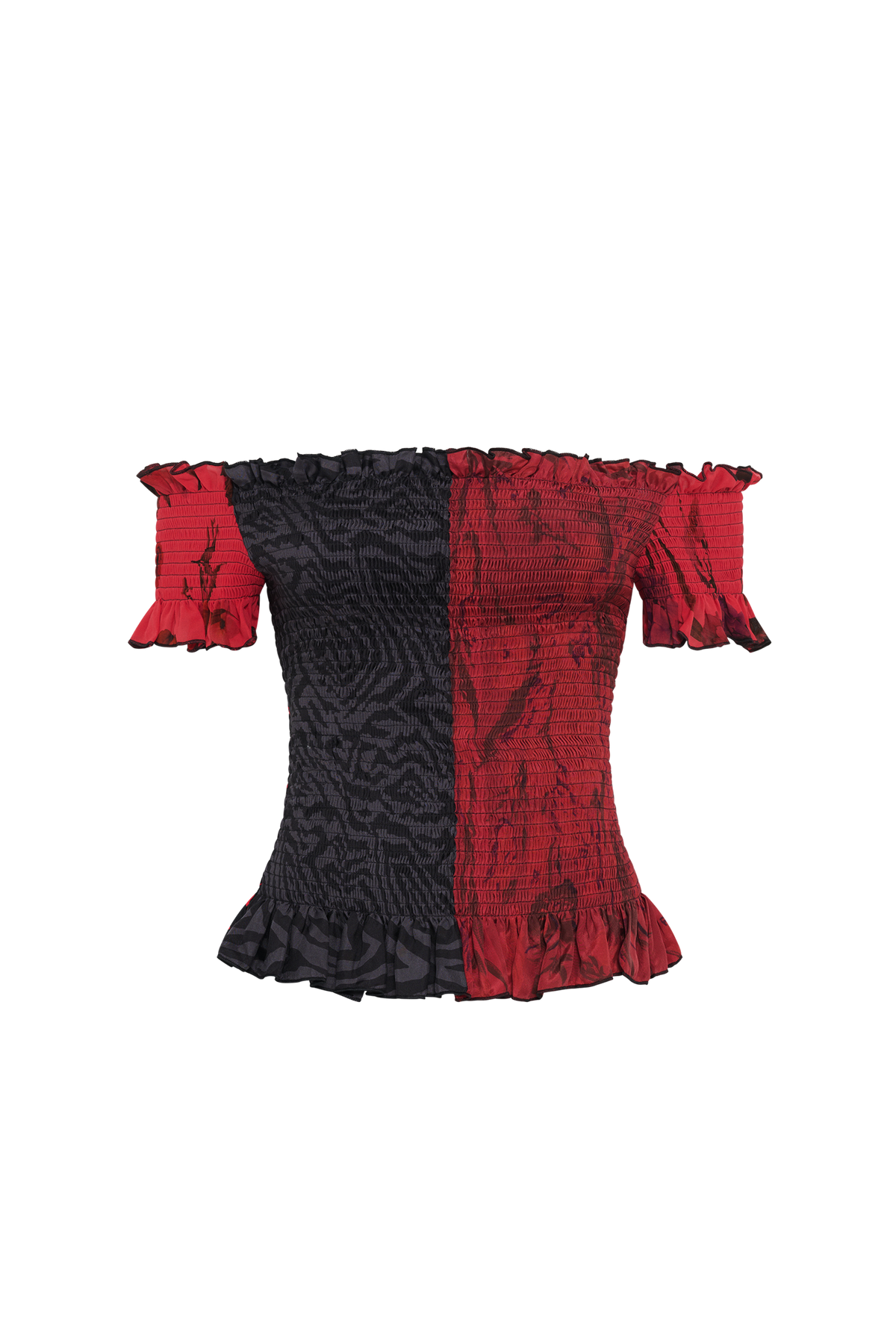 Top ajusté à foulards froncés en soie Upcyclé - Red