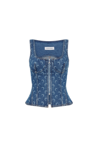 Moon Laser Denim Bustier Top - Bleu