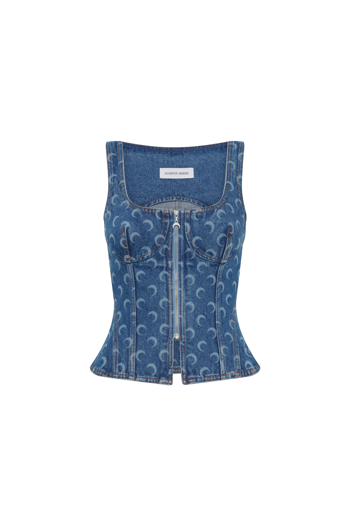 Moon Laser Denim Bustier Top - Bleu