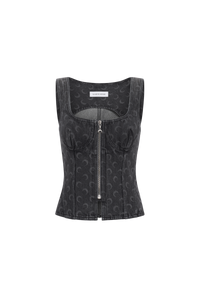 Moon Laser Grey Wash Denim Bustier Top - Gris