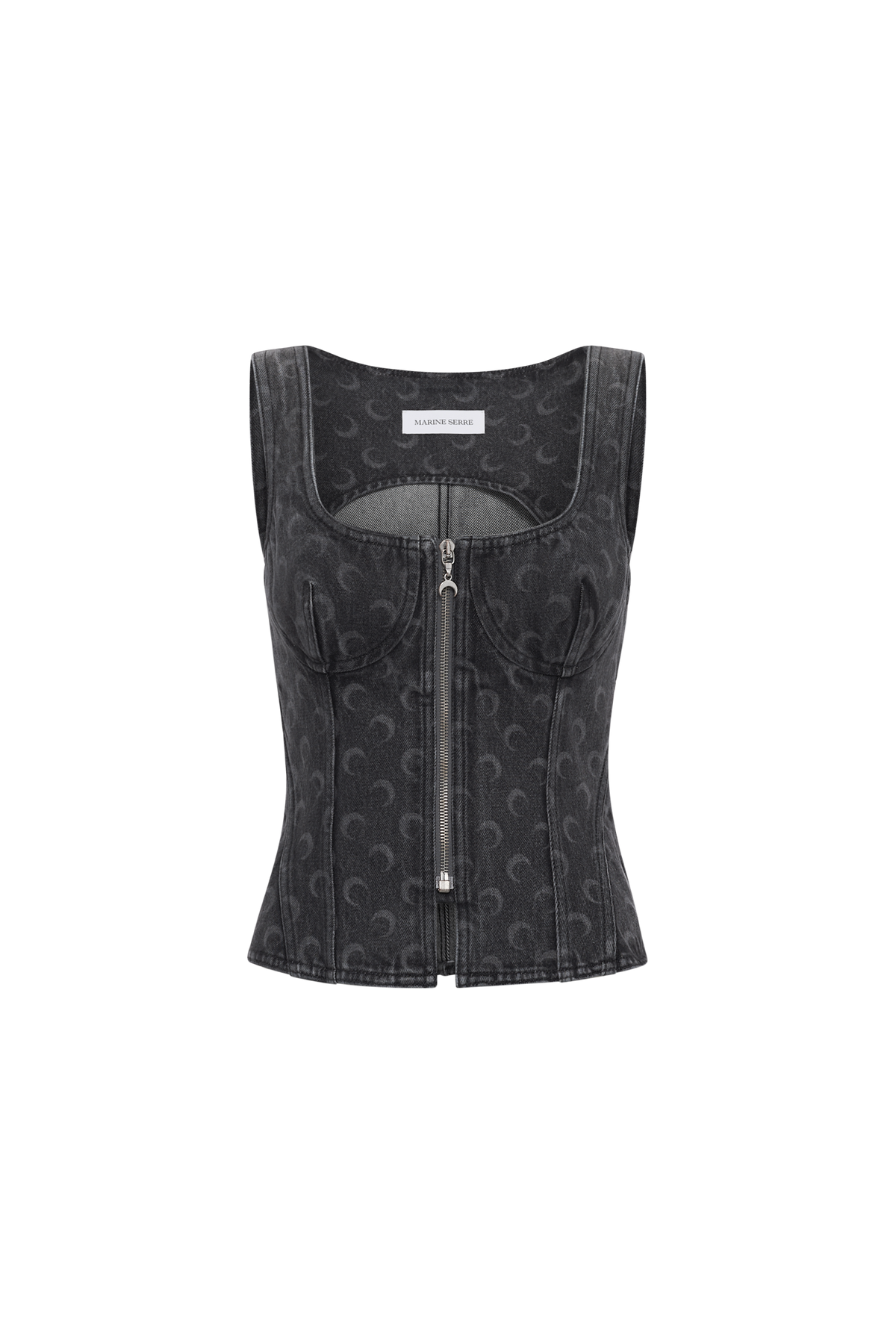 Moon Laser Grey Wash Denim Bustier Top - Gris