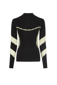 Draped Jersey & Lace Ls Crewneck Top - Noir
