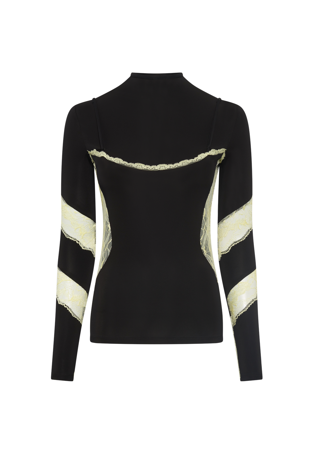 Draped Jersey & Lace Ls Crewneck Top - Noir