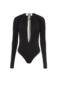 Draped Jersey Ls Crewneck Top - Noir