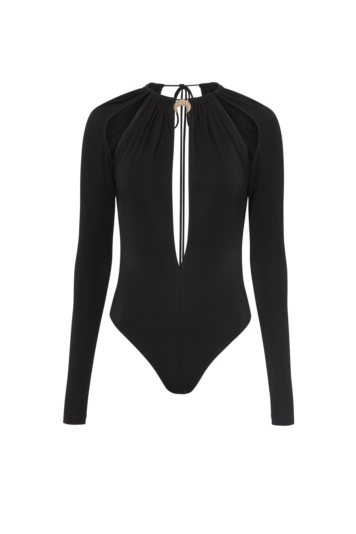 Draped Jersey Ls Crewneck Top - Noir