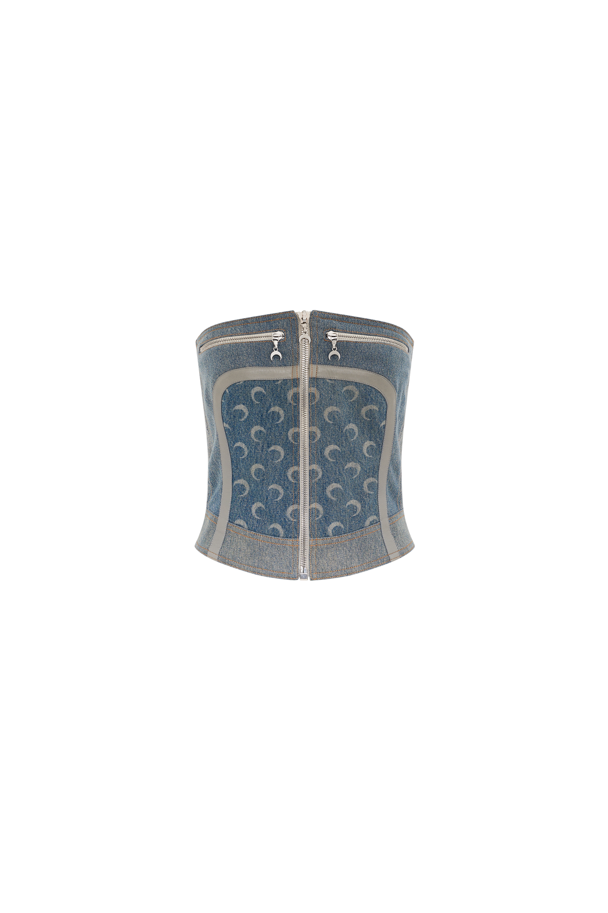 Regenerated Denim Bustier Top - Beige