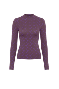 Moon Printed Jersey Ls Highneck Top - Violet
