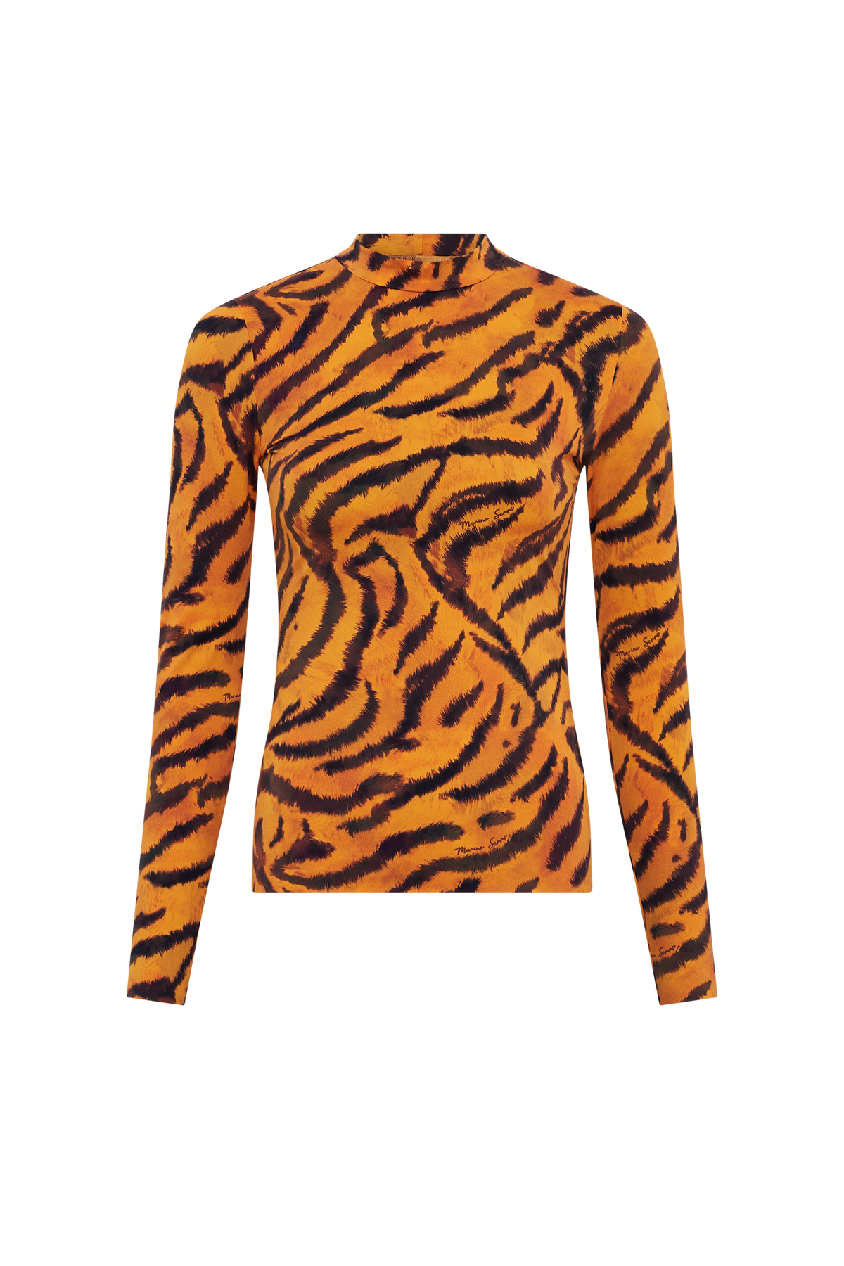 Tiger Printed Jersey Ls Highneck Top - Orange